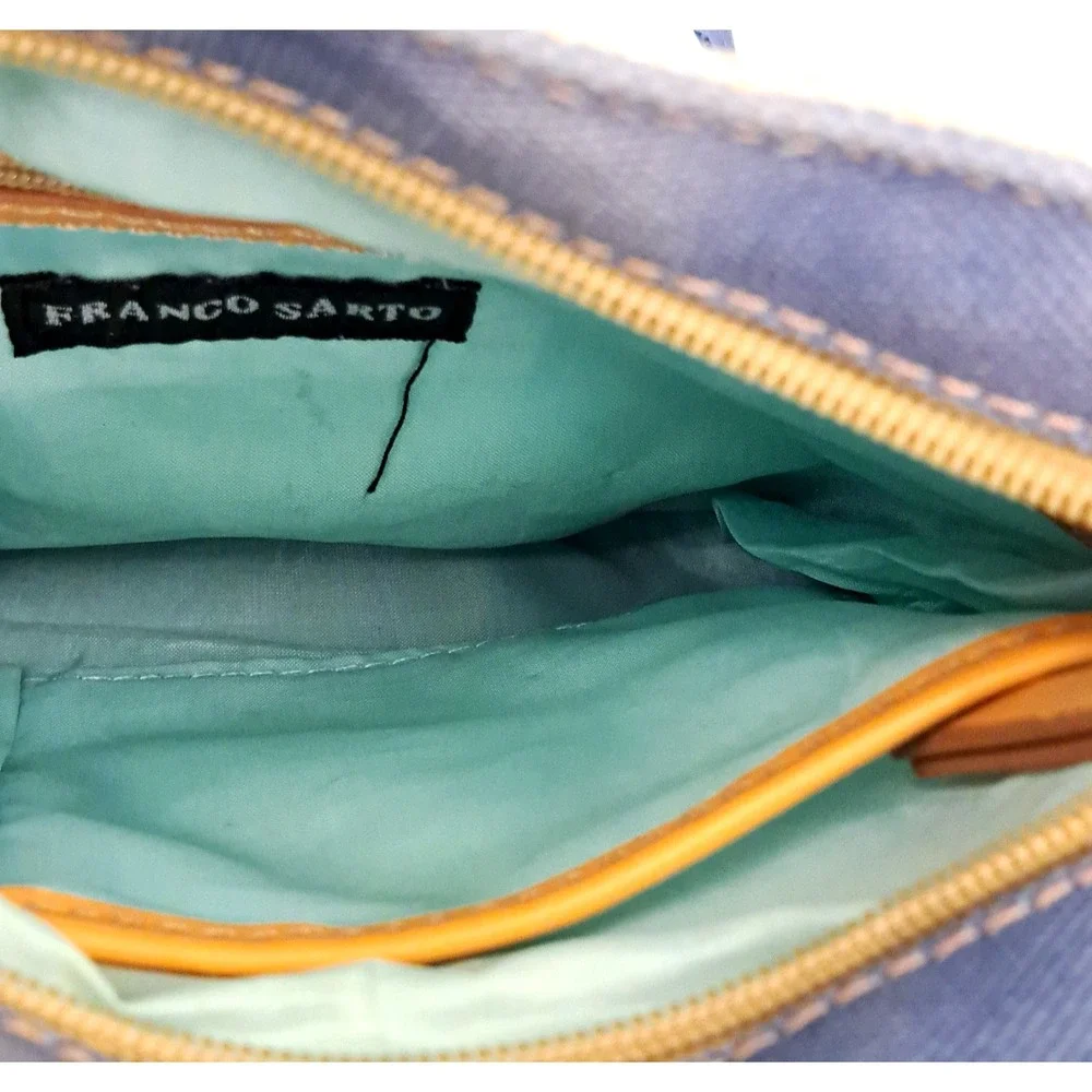Franco Sarto Canvas Sunflower‎ Floral Print Satchel Bag Boho Purse 8x8x2